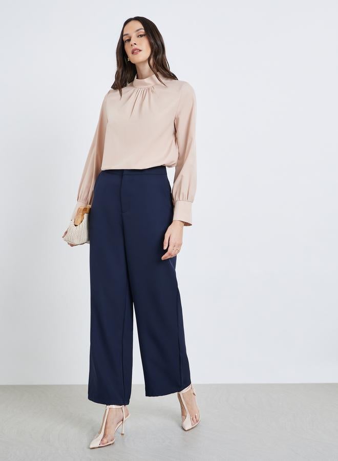 Styli Women Navy Blue Wide Leg Trousers - Image 4